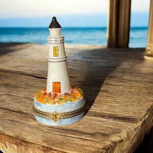 Authentic Rochard Limoges Lighthouse Trinket Box, Coastal Ring Box, Beachcore